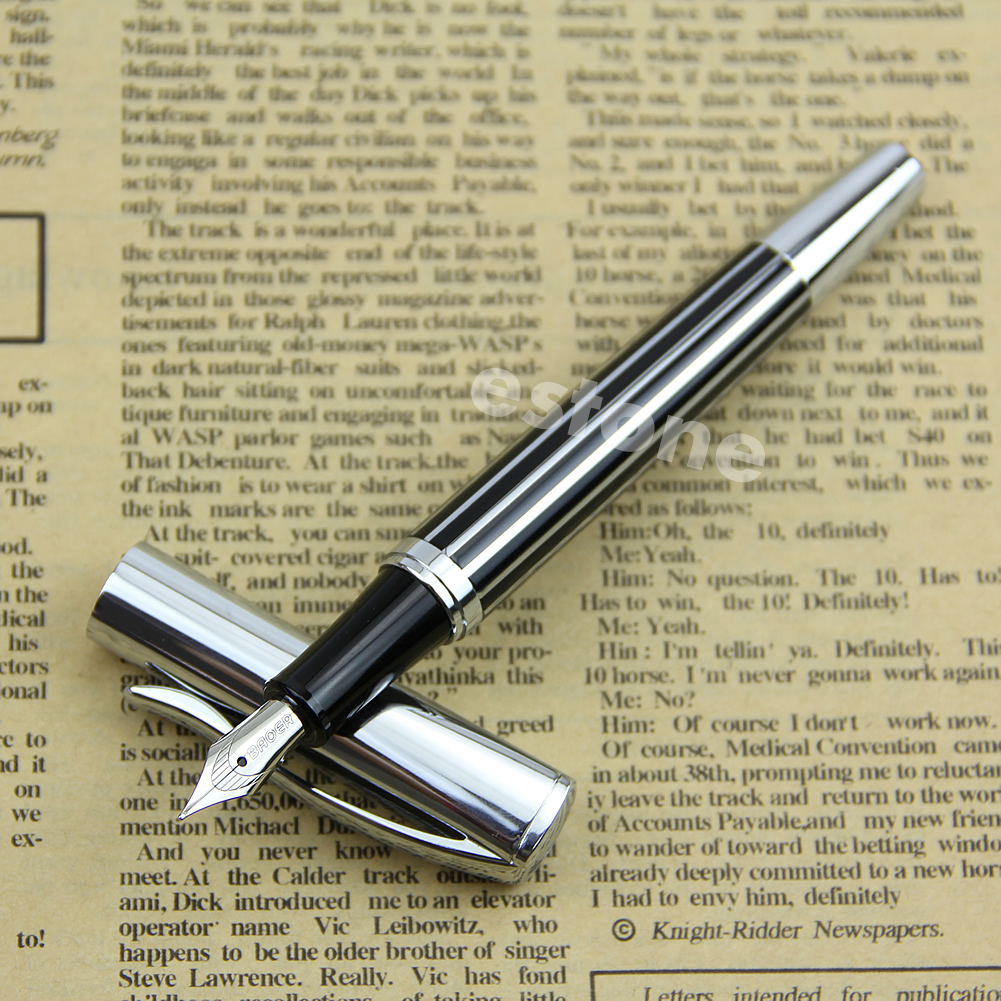 Hot Bán Đài Phun Nước Bút, Vừa Nib, BAOER Đen Bạc 051