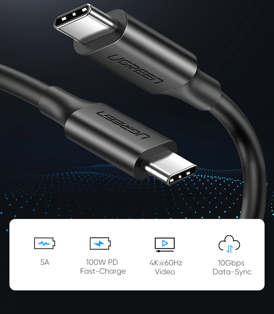 Brand Name:UGREEN Connector:TYPE-C Maximum Current:5A Surface Material:PVC Model Name:USB3.1 Gen2 USB C to USB C Cable Current:5A Output:100W(Max) Transfer Speed:10Gbps Function:Type C to Type C Cable