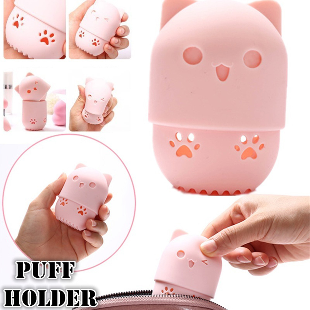 RVGCHC SHOP Cartoon Silicone Drying Soft Powder Puff Blender Holder Puff Case Cosmetic Box Makeup Egg Case