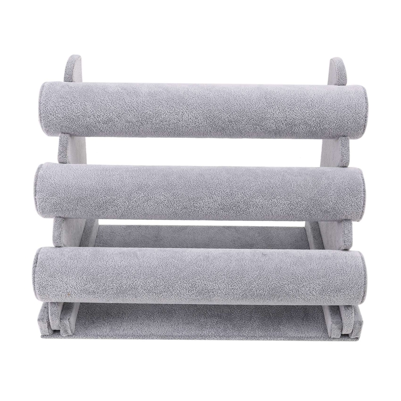 Triple Bracelet Holder Jewelry Display Stand Watch Bangle Bar Necklace Storage Organizer Gray