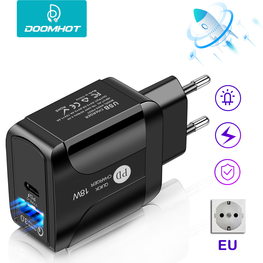 DoomHot Quick อุปกรณ์ชาร์จโทรศัพท์ในรถยนต์ S แท่นชาร์จผนัง Fast USB/ Type-C โทรศัพท์มือถืออะแดปเตอร์ชาร์จไฟ Power Delivery QC3.0 Quick อุปกรณ์ชาร์จโทรศัพท์ในรถยนต์18W สำหรับแผ่นรองโทรศัพท์ Lap ชาร์จ