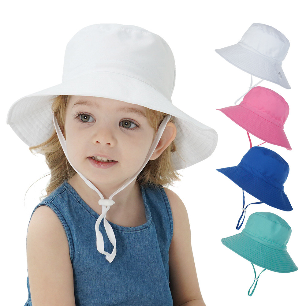 JQ8QB4H Summer For 0-8 Years Neck Ear Cover Wide Brim UV Protection with Adjustable Chin Strap Beach Cap Bucket Hat Baby Sun Hat