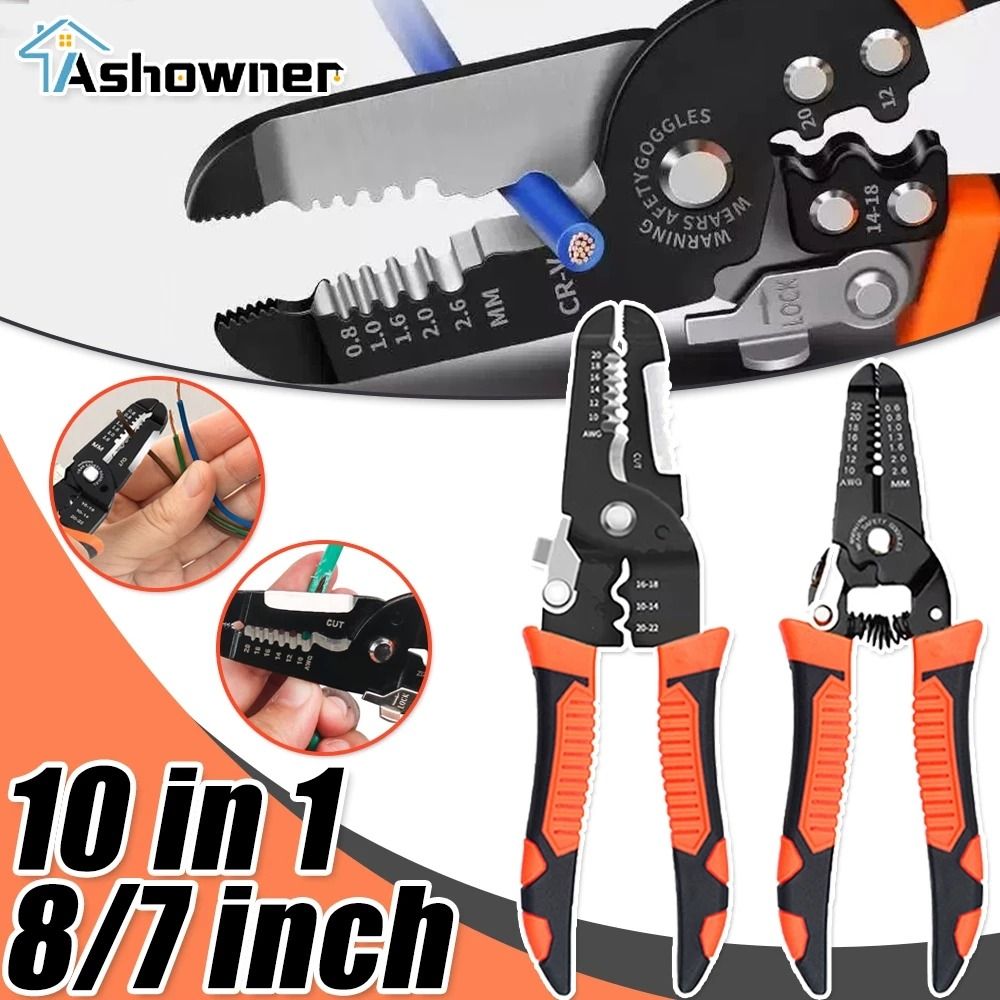 MKJIUHGG Đa chức năng 10 trong 1 Dụng cụ cầm tay Kẹp thợ điện Kìm bấm Máy cắt cáp Kìm tước Kìm tuốt dây