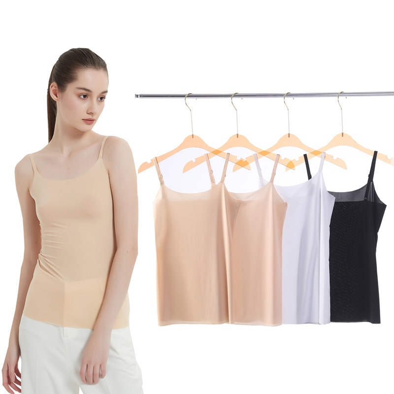 Vải lụa lạnh Một mảnh yếm cho Phụ nữ mùa hè siêu mỏng không tay dây đeo vai có thể điều chỉnh áo hở eo màu trơn cho nữ Tops
