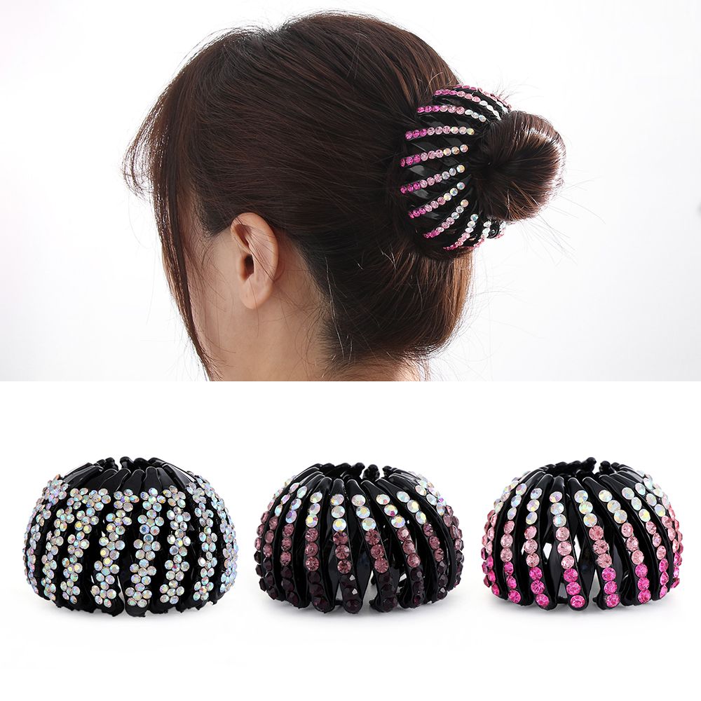 HeadwearผมCurler Roller RhinestoneคริสตัลผมBun Makerหางม้าClampsผมห่อพับBird Nestกิ๊บหนีบผม