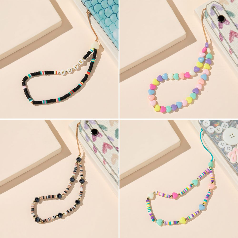 CHANGE FASHION Fashion Simple Acrylic Bead Anti-Lost Soft Pottery Rope Phone Chain Cell Phone Case Hanging Cord Mobile Phone Strap Lanyard