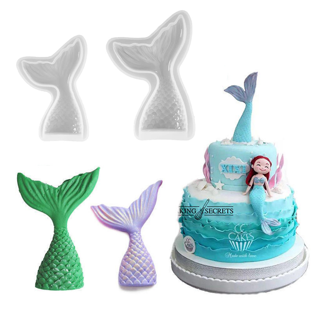 NWL7374 Craft ซิลิโคนช็อกโกแลต Mermaid หางปลา Fork Tail Fondant Bakeware เครื่องมืออบขนมเค้กแม่พิมพ์แม่พิมพ์สบู่