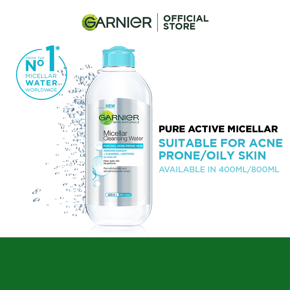 [Single/Bundle] Garnier All-in-1 Pure Active Micellar Cleanser & Makeup Remover (For Oily/Acne Prone Skin) - 400ml/800ml