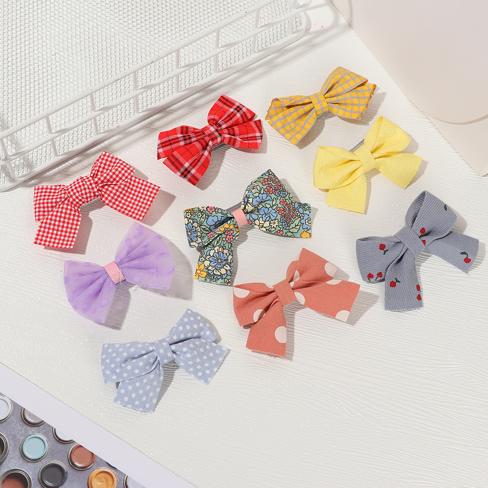 DAOQIWANGLUO 5Pcs /Set Sweet Cute Bowknot Plaid Print Hair Clips Headwear Children Hairpins Barrette Hairpin