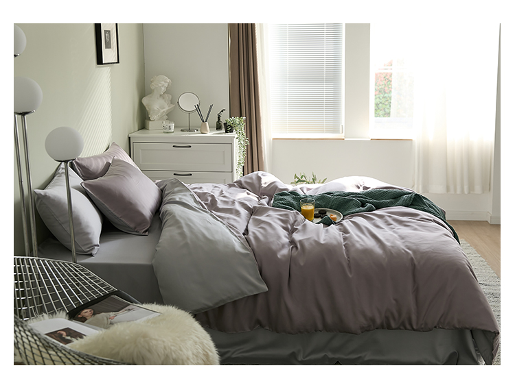 J6DA Light Luxury 60 Tencel Solid Color Bed Sheet Four-Piece Set Cold Wind Ice Silk Quilt Cover Summer Silky Quilt Single Bed