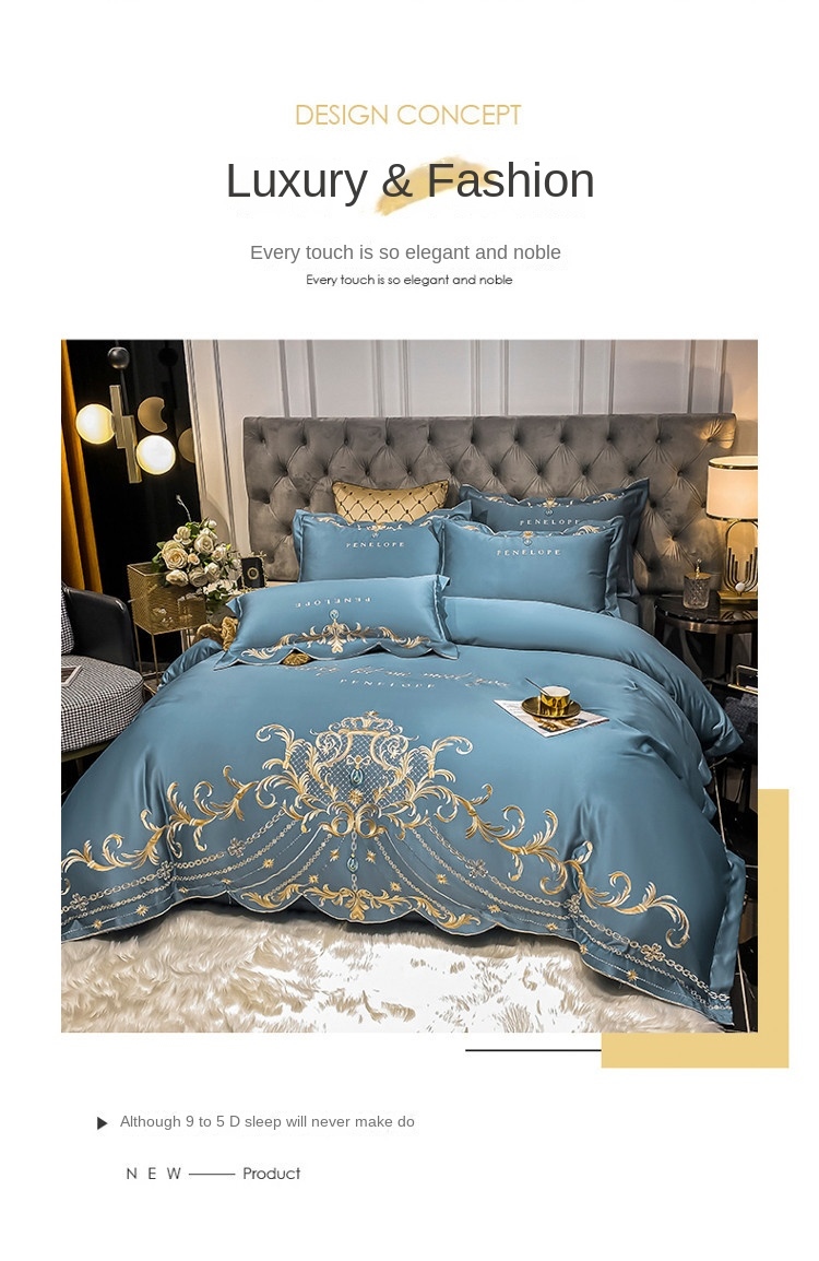 ◇ Liaozhe Set lenzuolo in cotone con ricamo di alta gamma in stile europeo e copripiumino montato in Tencel